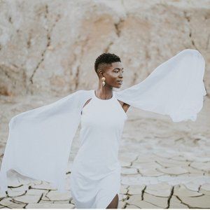 Simple White Dress with flowing arms